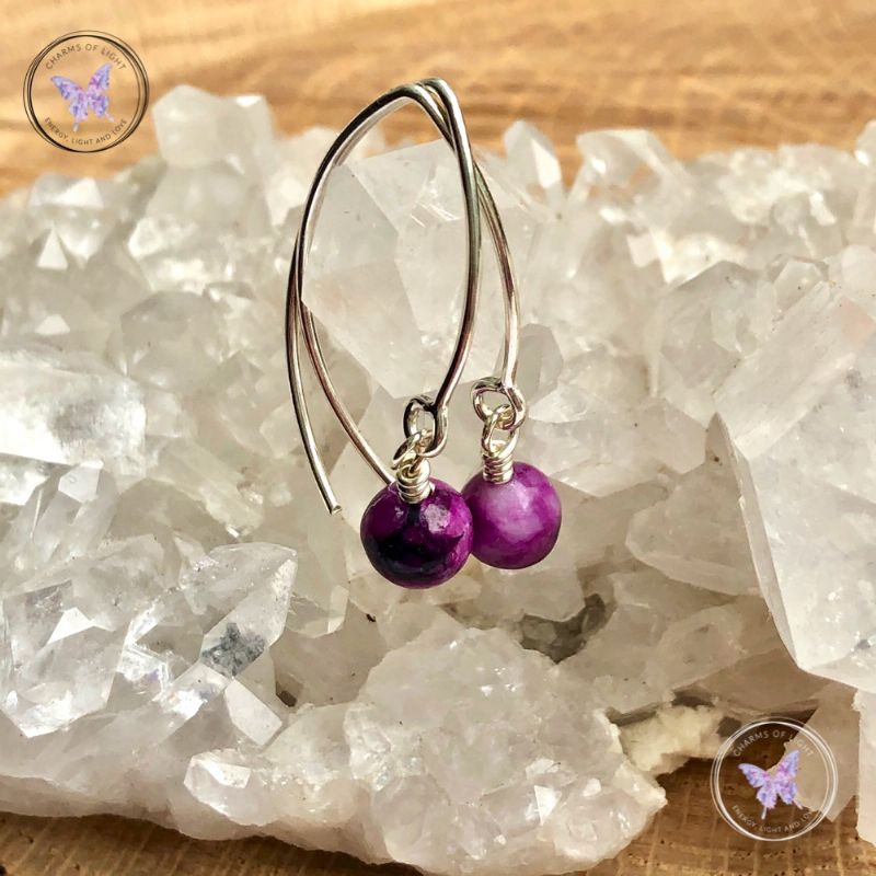 Sugilite Silver Angled Earrings